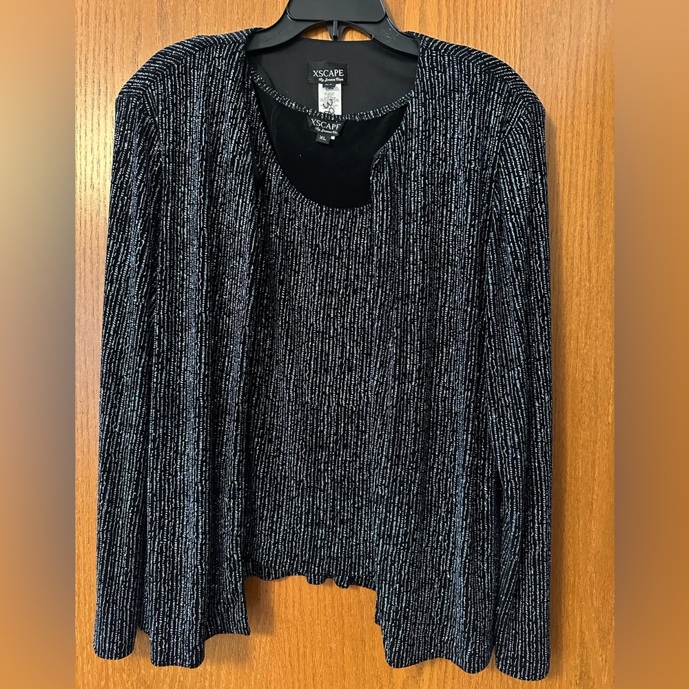 Ladies XL Escape Glittery Metallic Twinset. Black with hint of Blue glitter.